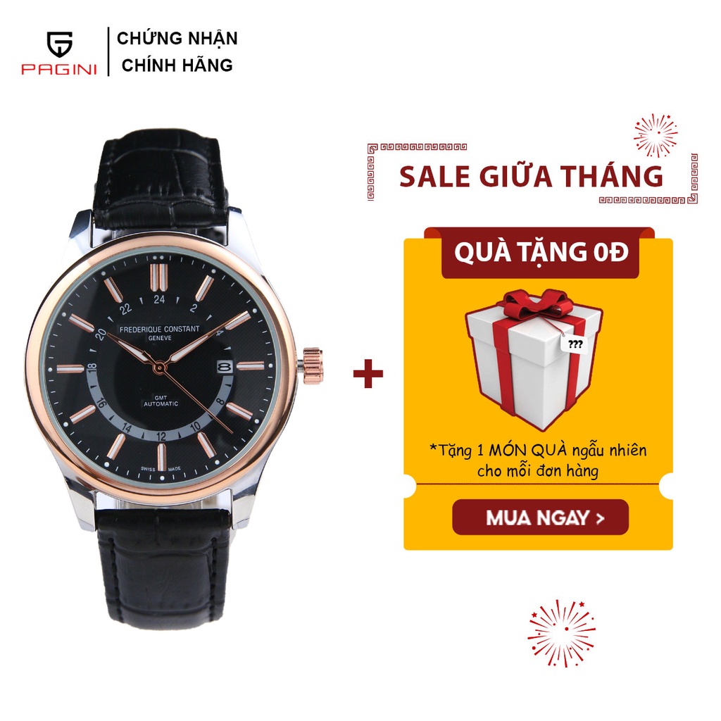 Đồng hồ nam dây da Pagini FRE31055B hiển thị lịch ngày mạ vàng sang trọng - Bảo hành 1 đổi 1