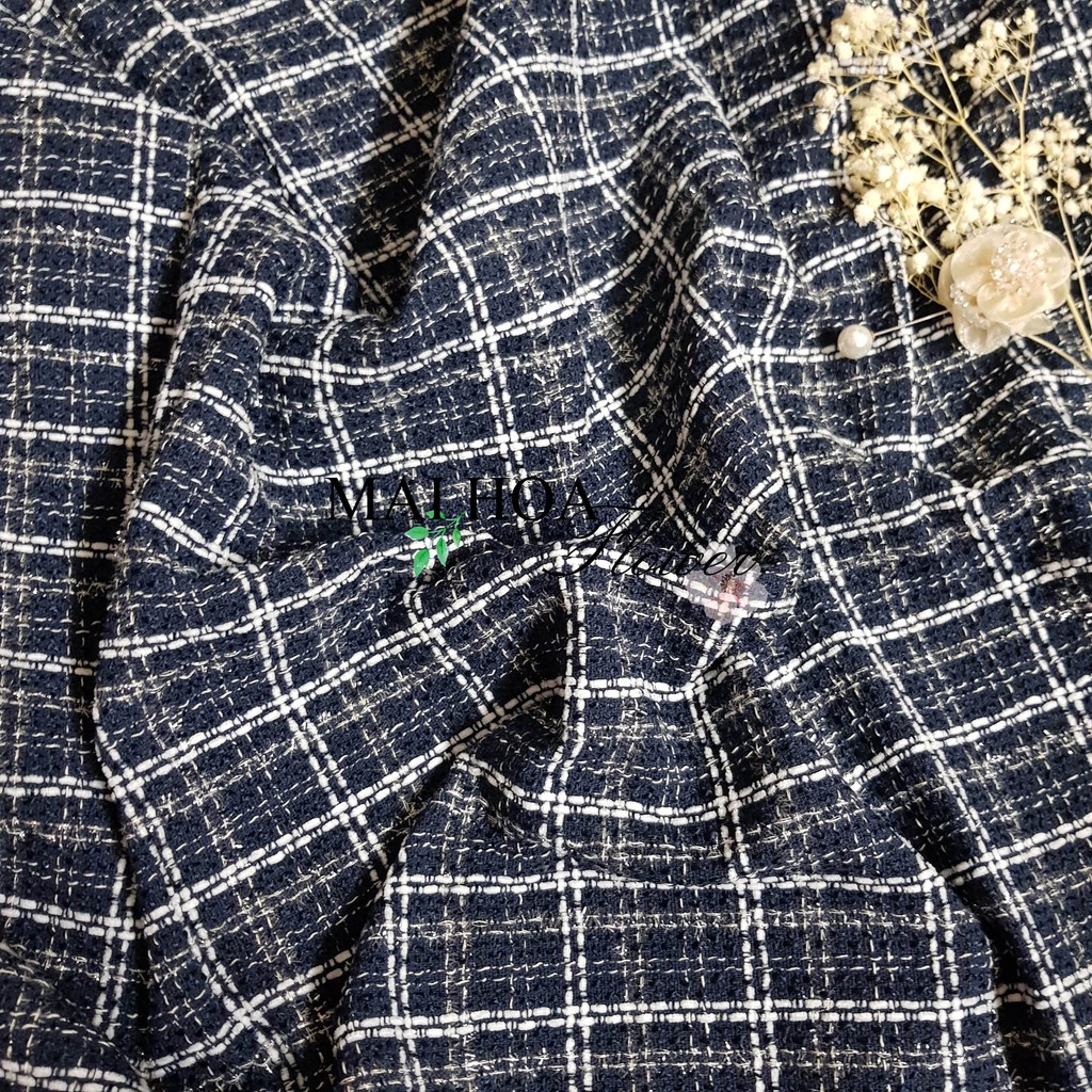 Vải may áo vest nữ vải dạ tweed tím than kẻ caro Hàn Quốc cao cấp, Maihoaflower