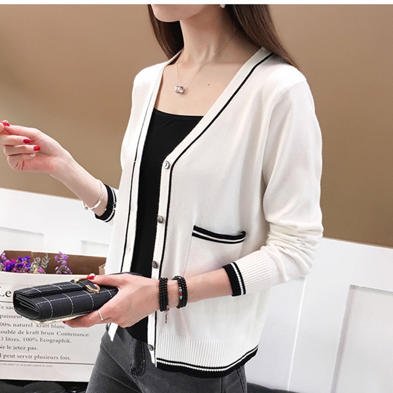【ZHELIHANGFEI】Áo Khoác Cardigan Dệt Kim Tay Dài Cổ Chữ V Dễ Phối Đồ