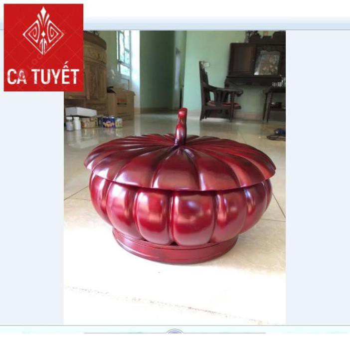 KHAY ĐỰNG BÁNH MỨT KẸO CAO CẤP GỖ HƯƠNG NGUYÊN KHỔI QUẢ BÍ CÓ ĐẾ XOAY - SIZE TO