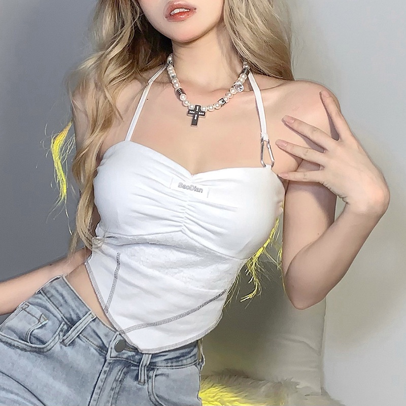 DUNEA Áo Tank Top Hai Dây Dáng Ôm Hở Lưng Quyến Rũ Thời Trang Đường Phố Cho Nữ