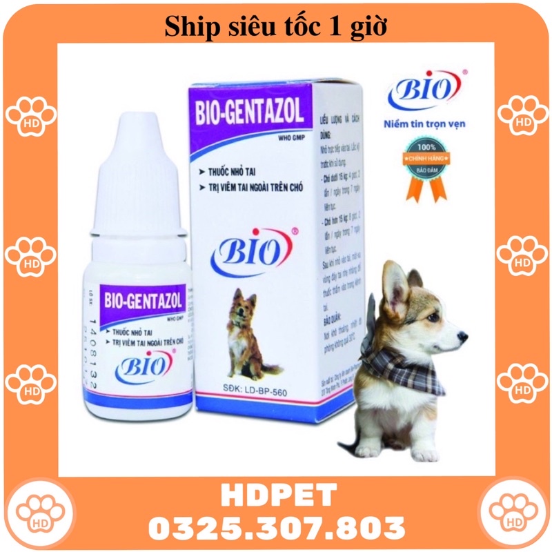 Thuốc nhỏ tai Bio Gentazol trị viêm tai chó mèo