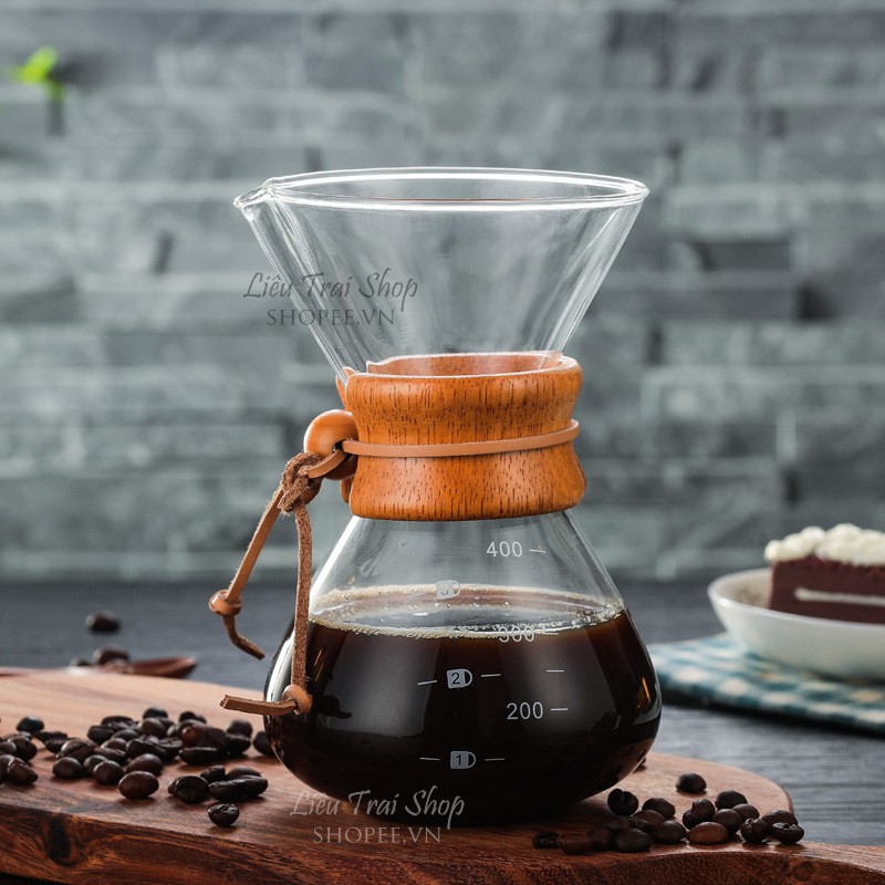 Bình pha cà phê cafe pour over V60 Chemex drip không giấy lọc Inox 304 400ml