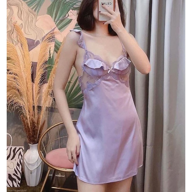 váy ngủ đầm ngủ lụa ren ngực sexy gợi cảm