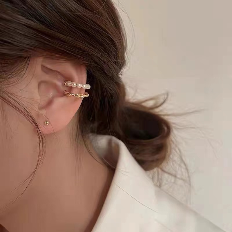 Khuyên Kẹp Vành Tai Đính Ngọc Trai Phong Cách Thời Trang Pháp Cổ Điển Hàng Mới