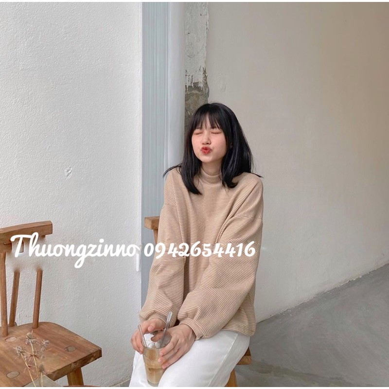 Áo nỉ len kẻ ngang tay bồng áo thun kẻ nhiều màu áo thu đông dài tay | BigBuy360 - bigbuy360.vn