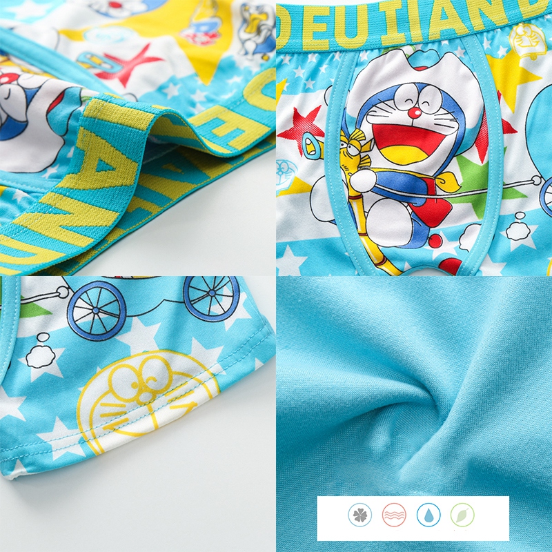 Quần Lót Boxer Cotton In Hoạt Hình Doraemon Đáng Yêu Cho Bé Trai 2-7 Tuổi