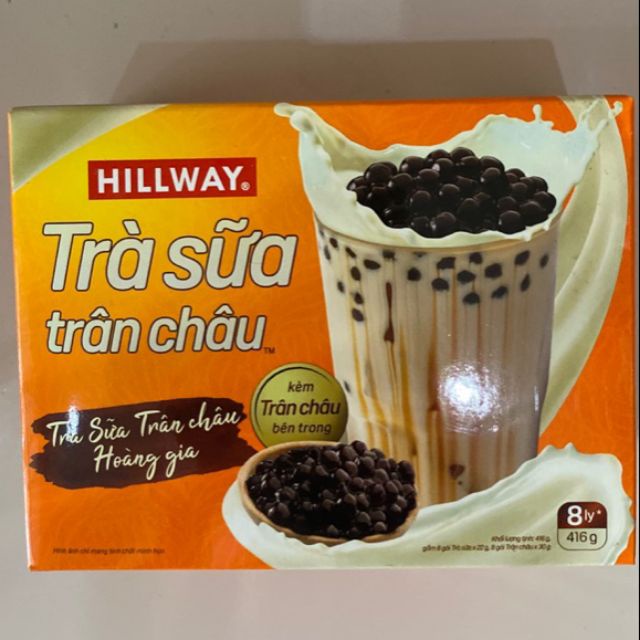 Trà sữa trân châu Hillway hộp có 5 gói trà sữa và 5 gói chân châu