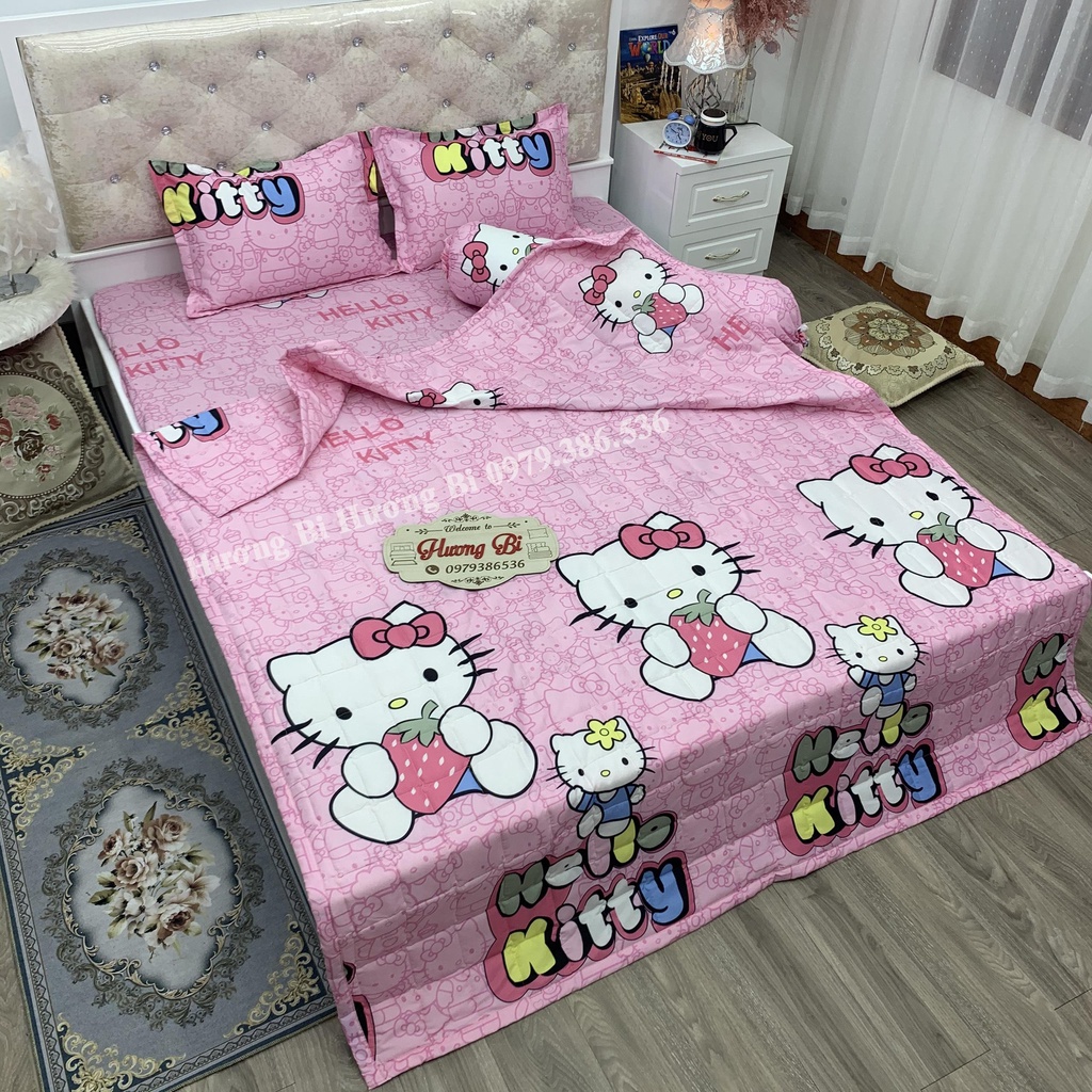 Bộ Chăn hè Ga Gối Cotton Poly Combo 5 Món - Hàng đẹp - Hương Vũ Bedding