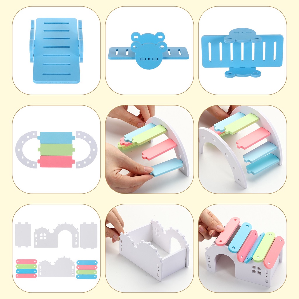 Cầu Đồ Chơi Bằng Gỗ Màu Cầu Vồng Chăm Sóc Răng Cho Chuột Hamster