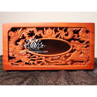 Hộp đựng giấy lọng thủng trạm long phụng ăn gỗ hương