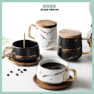 Cốc cà phê, chén đựng cafe, trà văn phòng vân cẩm thạch mặt đá sang trọng
