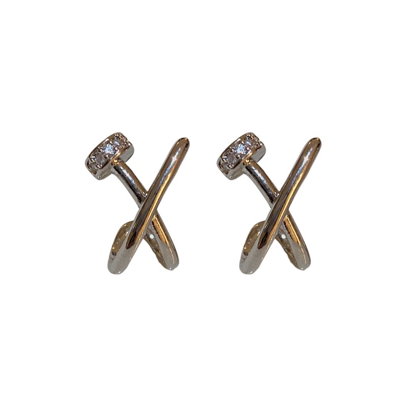Bông Tai Mạ Vàng / Bạc Hình Chữ X Đính Đá Zircon Đơn Giản Thời Trang