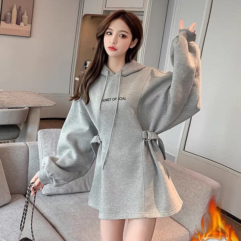 Đầm hoodie cotton Perty dáng rộng thời trang mùa thu phong cách Hàn Quốc cho nữ