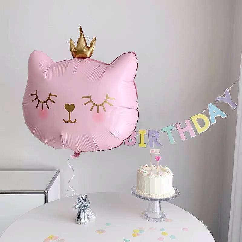 Bóng bay hình mặt mèo vương miện dễ thương size đại 70cm trang trí sinh nhật sự kiện