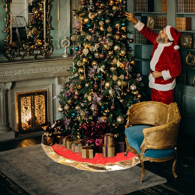 Tấm thảm lót quanh cây thông noel họa tiết bông tuyết dễ thương bắt mắt trang trí giáng sinh