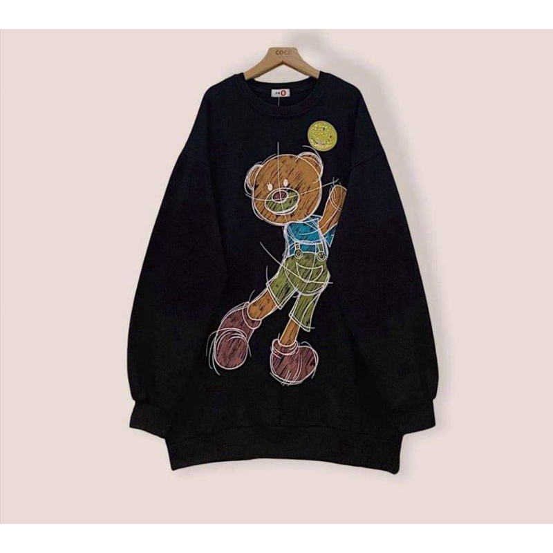 [Rẻ Vô Địch] Áo swt nỉ cổ tròn cotton tay bồng ------- ÁO NỈ  GẤU MẶT CƯỜI