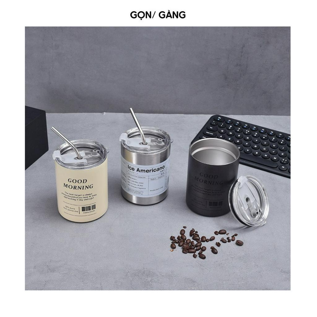 Bình giữ nhiệt bình đựng nước Iced Americano kèm ống hút Inox thép không gỉ SUS304 cao cấp ly giữ nhiệt Gọn Gàng