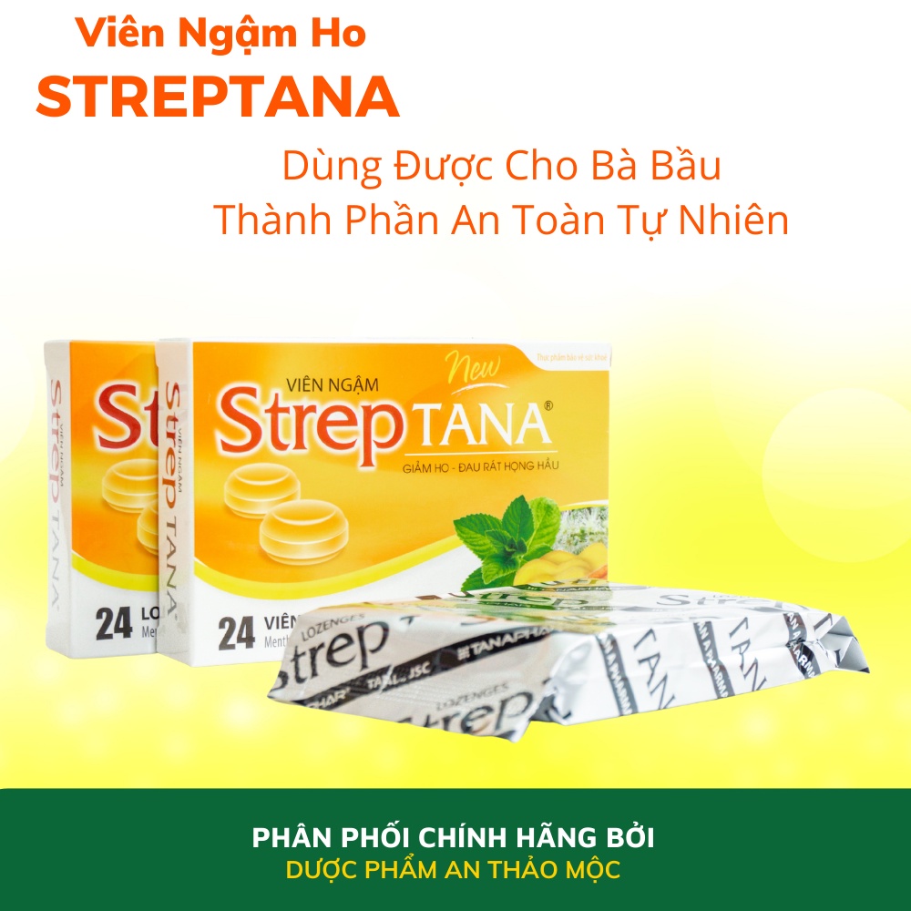 Viên ngậm ho Tanaphar Streptana hỗ trợ bổ phế làm dịu ho do cảm lạnh ho gió ho khan ho có đờm đau ngứa rát họng