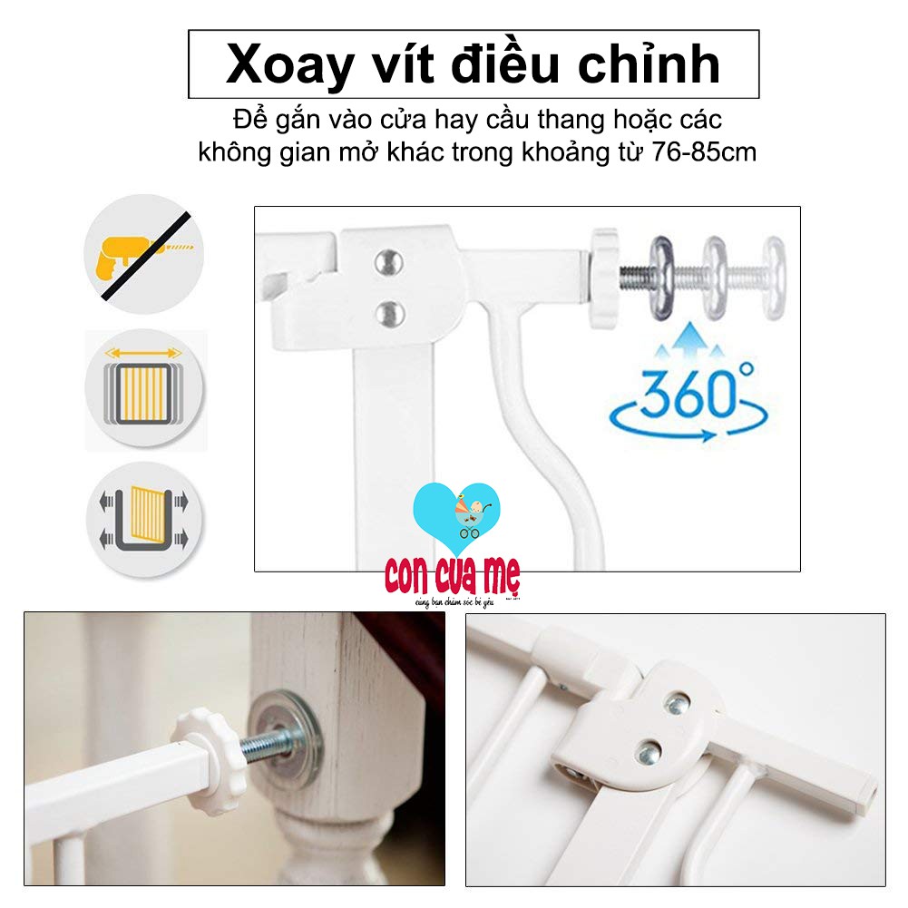 Chặn Cửa, Chặn Cầu Thang Bằng Thép Không Cần Khoan Tường 76-85cm