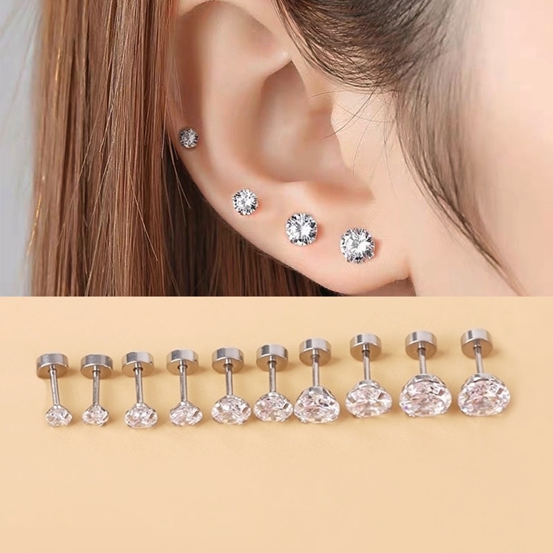 Bông tai đính đá trắng không đen gỉ dùng cho Nam Nữ
