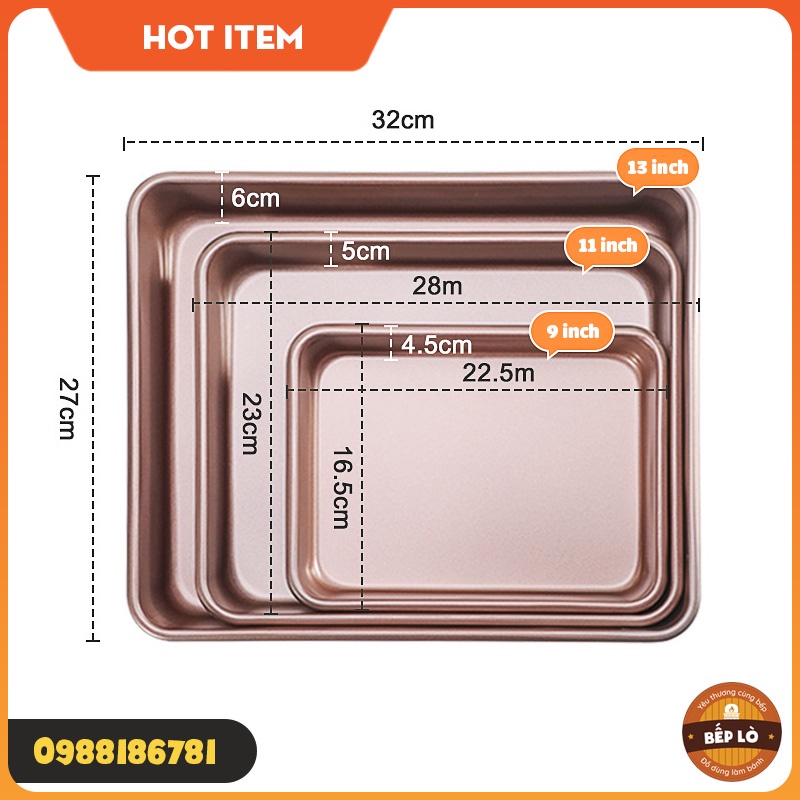 Khay nướng bánh hình chữ nhật bằng thép carbon chống dính sâu đáy CHẤT LƯỢNG CAO HÀNG MỚI VỀ