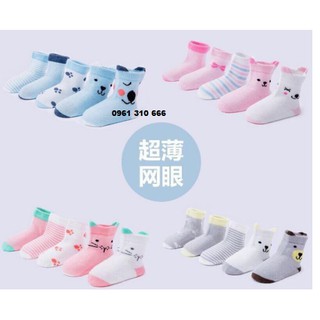 (Tặng 1 vòng dâu cho bé)- Sét 5 đôi tất lưới Cổ Cao Cho Bé 3 tháng - 12 tháng