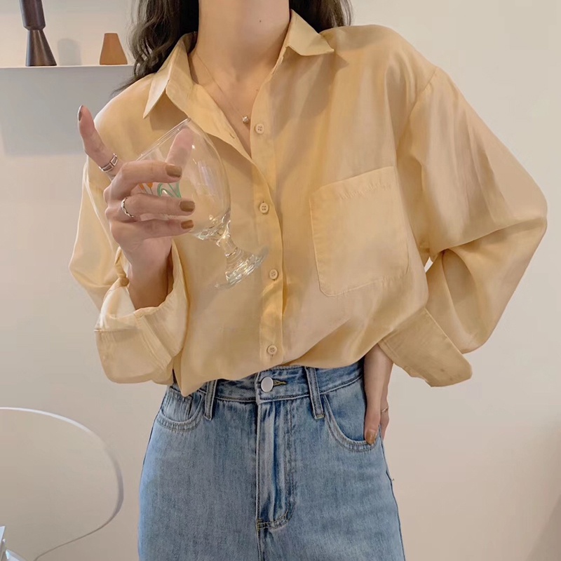 Áo sơ mi chiffon tay dài nhiều màu sắc trơn tùy chọn thời trang đơn giản che nắng dành cho nữ