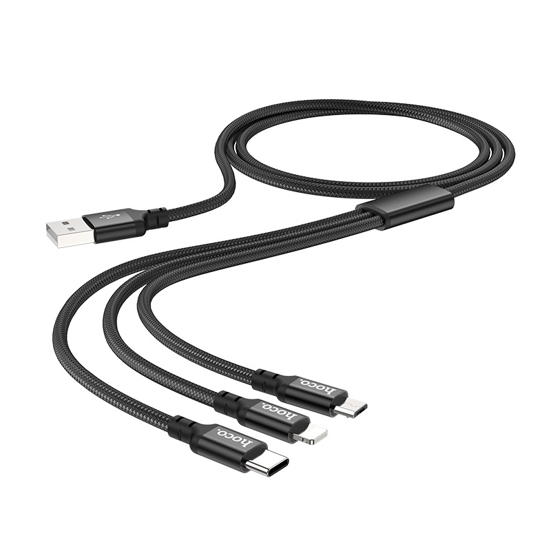 Cáp sạc Hoco X14 - 3 đầu Lightning Micro USB Type-C dài 1m - Cáp sạc chính hãng