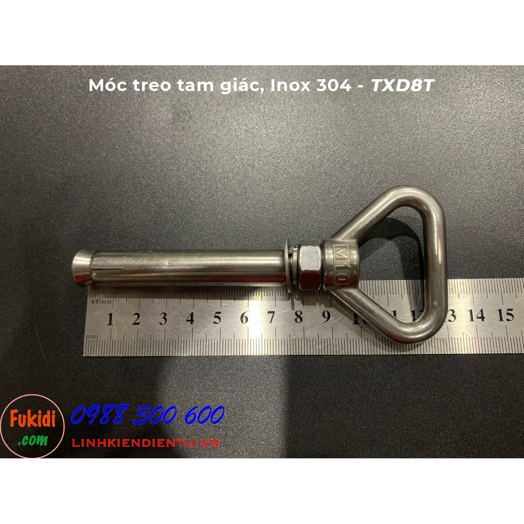 Móc treo xích đu, treo võng inox 304, bộ gồm khoen tam giác M8, M10 và tắc kê nở inox 304 dài 70mm - TXD8T, TXD10T
