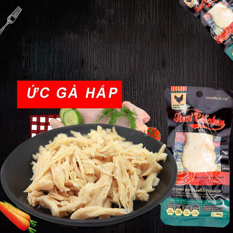 Thức ăn cho chó mèo ức gà hấp Real Chicken - 40g