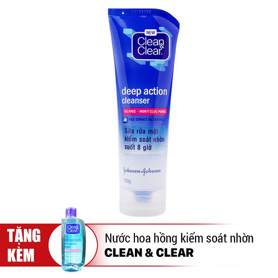 Sữa Rửa Mặt Kiểm Soát Nhờn Suốt 8h Clean & Clear (100g) tặng nước hoa hồng kiểm soát nhơn 50ml