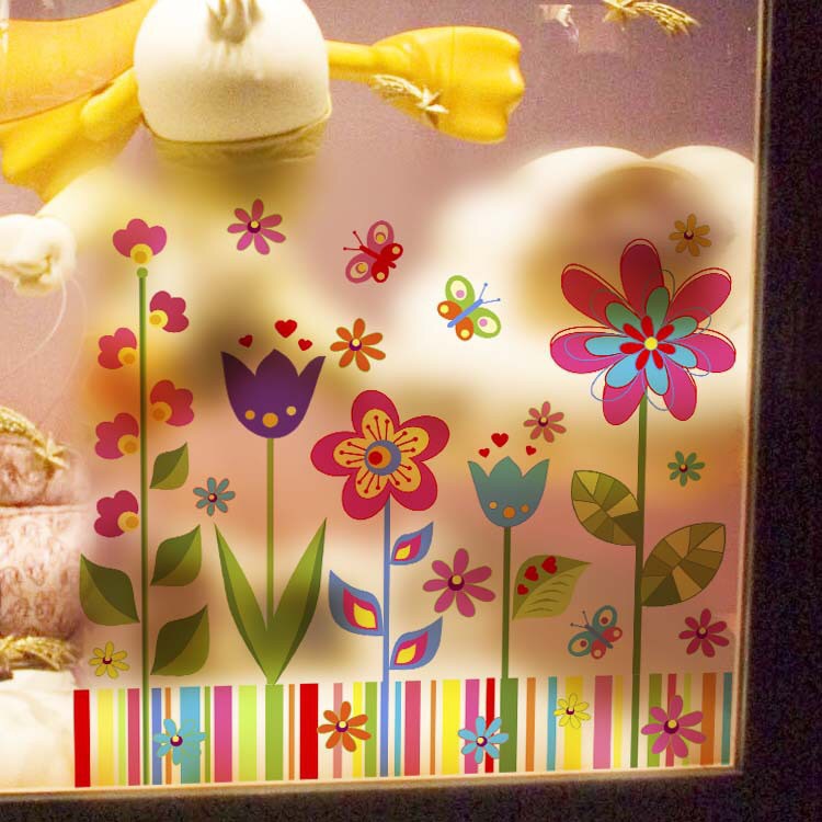 Decal trang trí kính Cao Cấp - Hoa sắc màu tuổi thơ ( 60x58 )