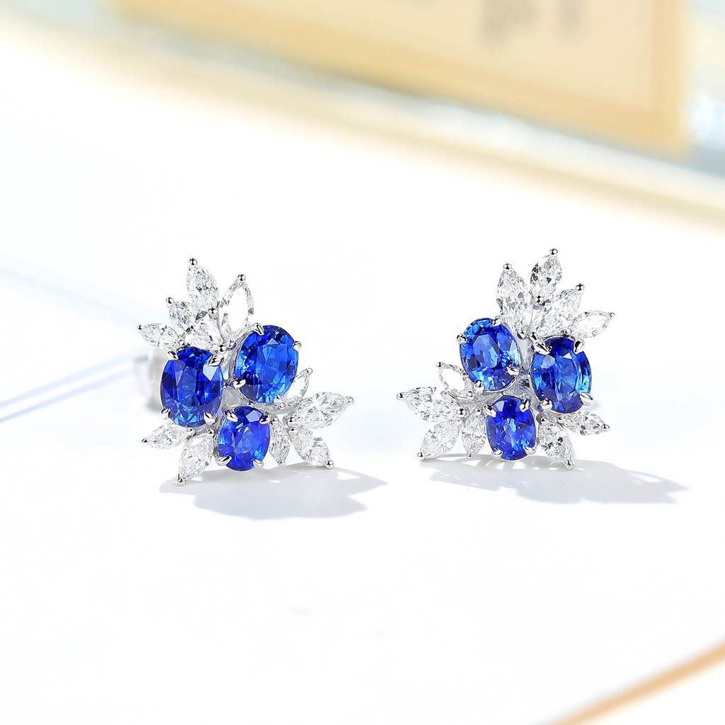 Bông Tai Mạ Vàng Trắng 18K Đính Đá Ruby Sang Trọng Cho Nữ-JHS4-E