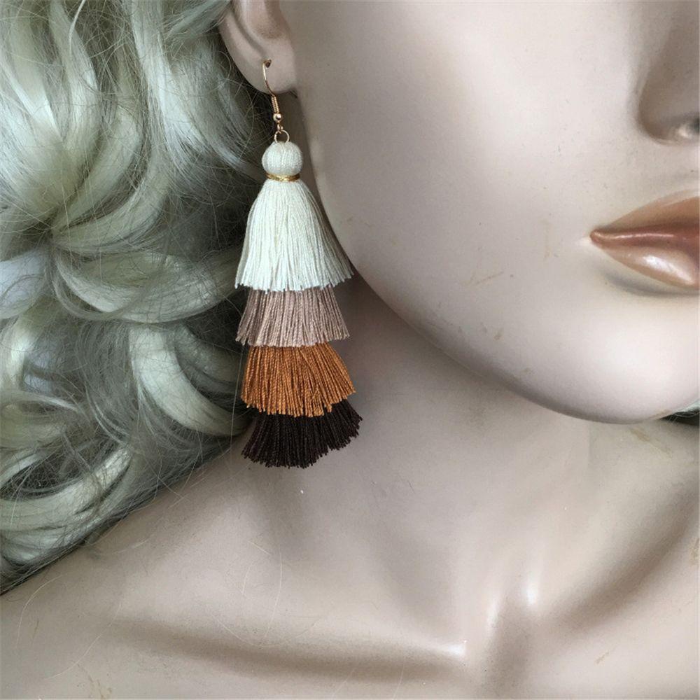 1 Cặp Bông Tai Tua Rua Dài Bằng Vải Lụa Nhiều Lớp Phong Cách Boho Dân Tộc Cho Nữ