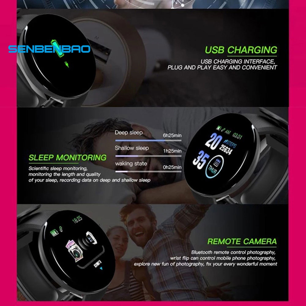 Đồng Hồ Thông Minh D18 Kết Nối Bluetooth Hỗ Trợ Đo Nhịp Tim Huyết Áp Kèm Phụ Kiện
