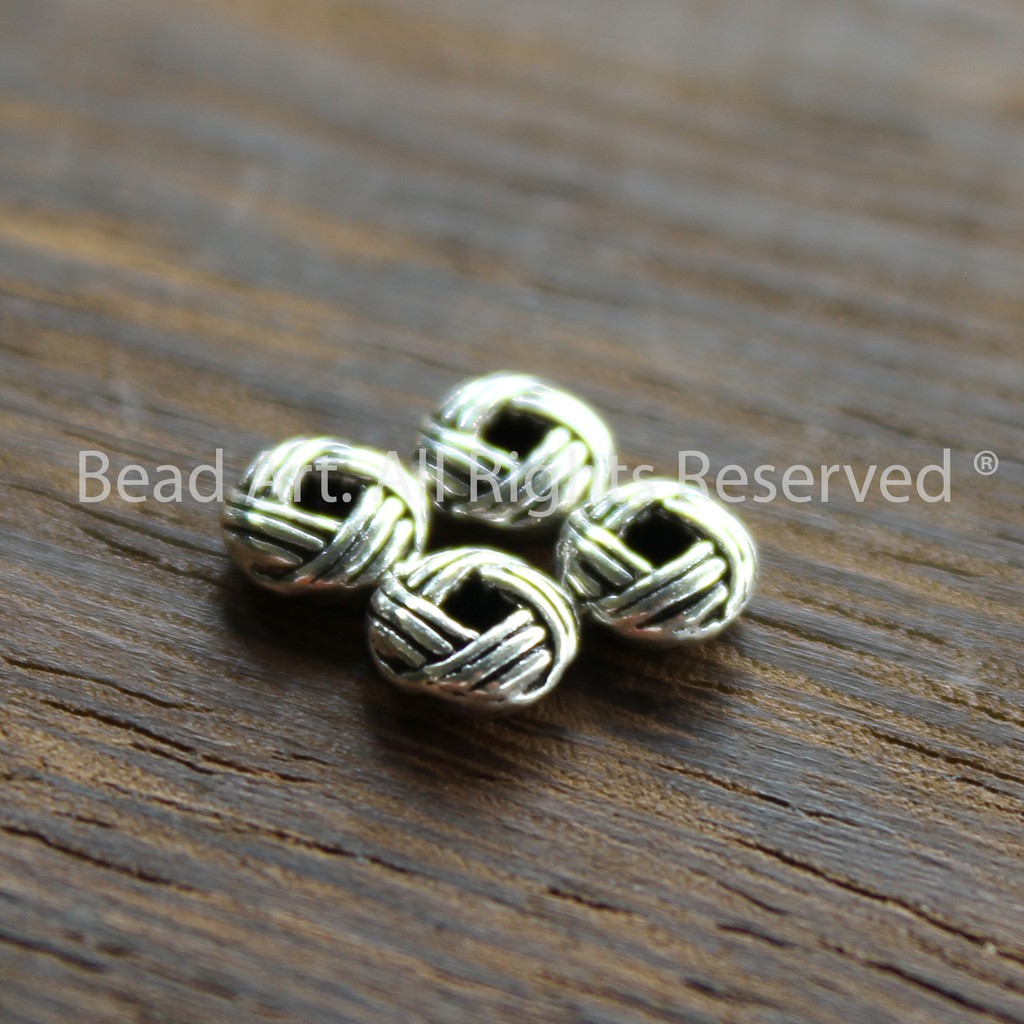 Charm Dẹp 6x3MM Dạng Cách Bạc 925 Phối Vòng Tay, Phong Thuỷ, Chuỗi Hạt, Trang Sức