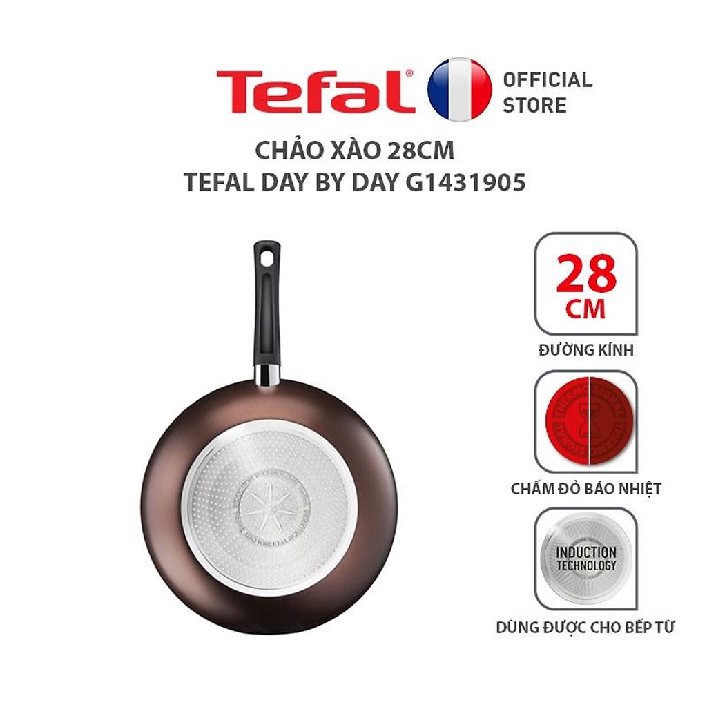Chảo xào chống dính lòng sâu Tefal Day By Day dùng cho mọi loại bếp G1437705-G1431905 - HAPOS