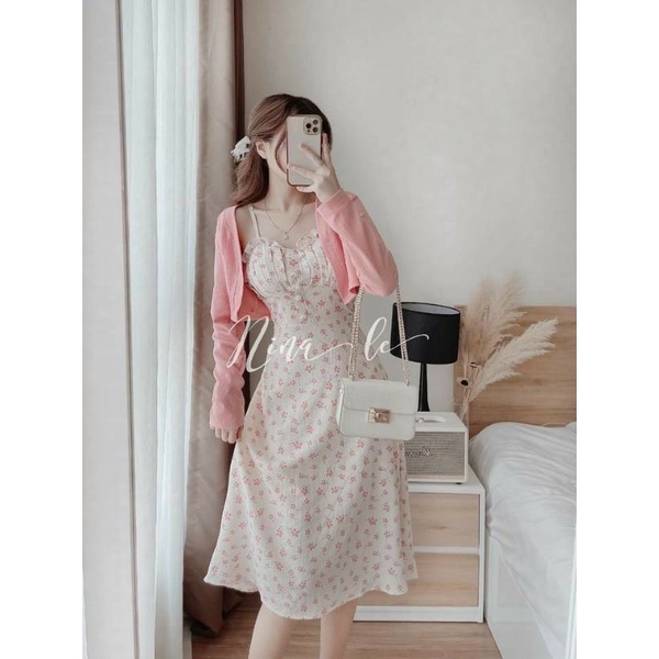 SALE TẾT-Set đầm hoa nhí kèm áo khoác phong cách ngọt ngào- hàng thiết kế