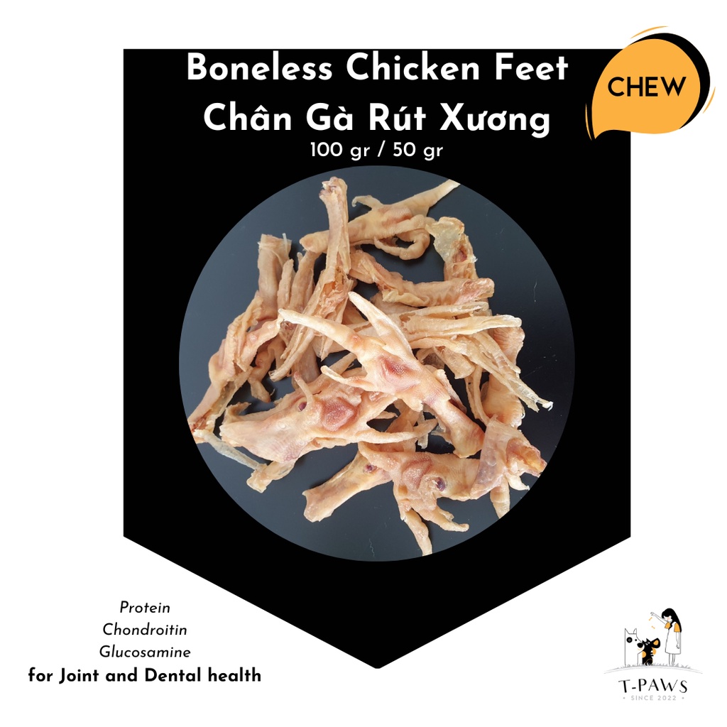 CHEW - Dry Boneless Chicken Feet (Chân gà rút xương sấy khô làm bánh thưởng, không chất bảo quản cho chó) [T-PAWS]