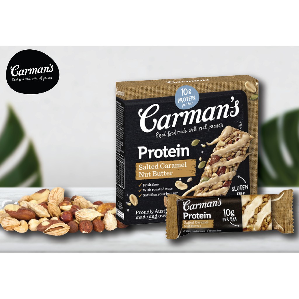 Thanh Giàu Đạm Carman's Protein Bar Salted Caramel Nut Butter - Vị Caramel Muối, Bơ Hạt - 200g