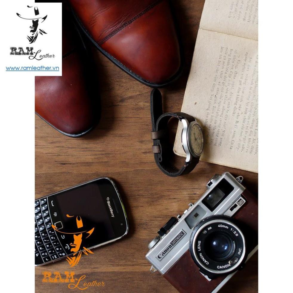 Dây Đồng Hồ Da Bò Cho Casio Ae1200 Whd Và Seiko 5 37mm  - Da Sáp Ngựa Điên Cực Chất +