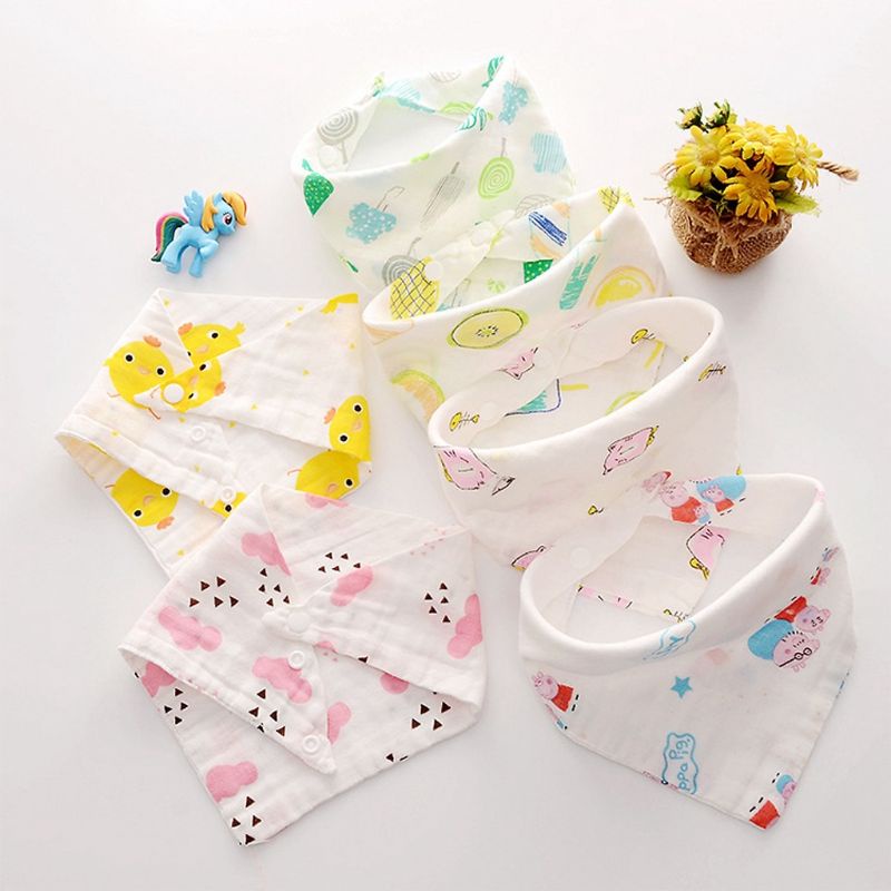 Yếm tam giác vải xô nhăn Muslin 100% cotton có cúc bấm