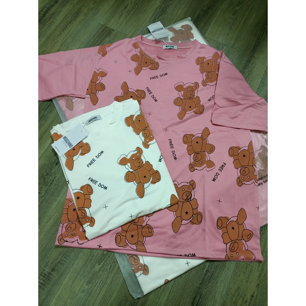 Áo phông tay lỡ Gấu Moschino FreeDom, áo thun unisex form rộng vải cotton thoáng mát