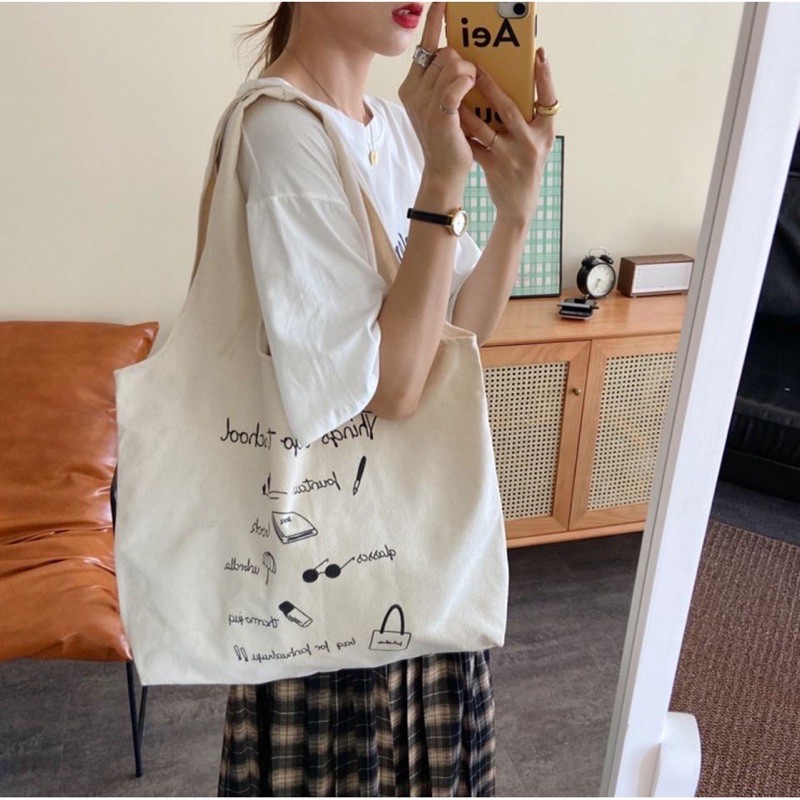 TÚI TOTE VẢI CANVAS ĐEO VAI GO TO SCHOOL