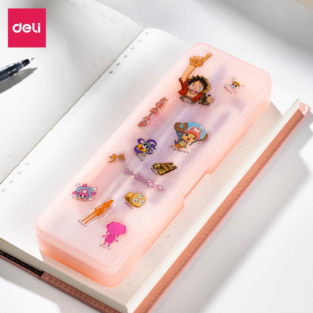 Hộp đựng bút đồ dùng cá nhân Deli One Piece - chất liệu nhựa trong suốt - màu ngẫu nhiên - kèm sticker