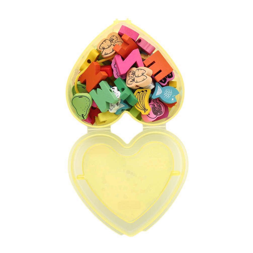 Hộp đồ chơi trái tim đựng chữ cái gỗ luồn dây