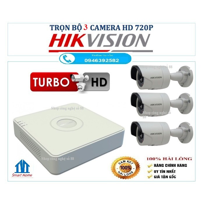 Trọn bộ 3 camera HD 720P + Đầy đủ phụ kiện cho khách tự lắp đặt tại nhà. | BigBuy360 - bigbuy360.vn