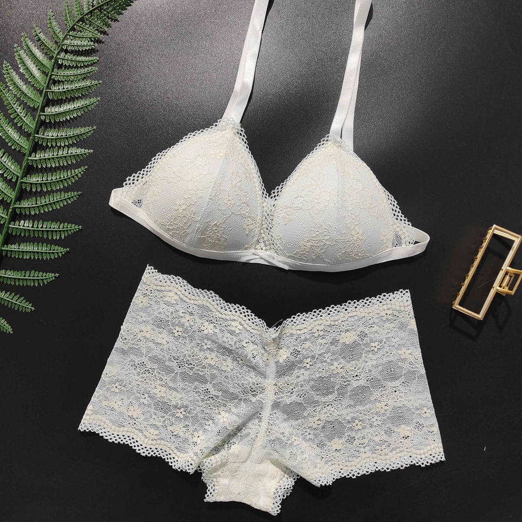 Bộ đồ lót ren sexy LL081🌈CHUYÊN SỈ🌈 hoa nhí có viền màu da không gọng mút vừa gợi cảm quần dây/đùi LAYLABRA