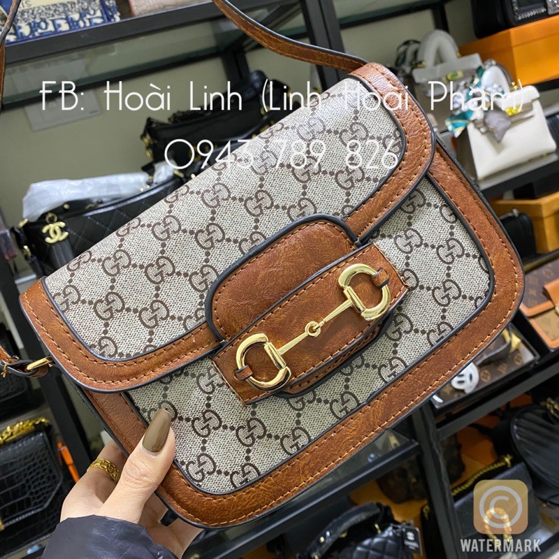 Túi hộp viền nâu khoá gài size 23cm (ảnh thật + video)